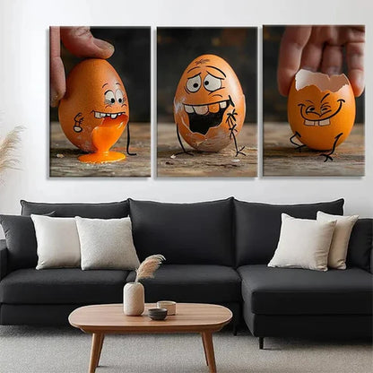 3pcs Funny Egg Playful Cartoon Perfect  Wall Art Set Canvas Unframed - High Quality Print 100% Australian Made Wall Canvas - Bella Home Decor