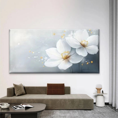 Abstract White Flowers Vintage Wall Art Canvas Office Home Room Framed 120x60cm
