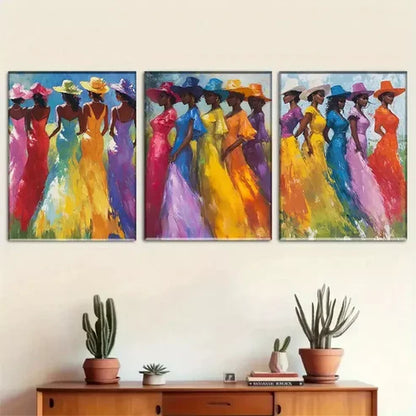 3pcs Colorful Elegant Women Triptych Wall Art Set Wall Art Canvas Unframed - High Quality Print 100% Australian Made Wall Canvas - Bella Home Decor