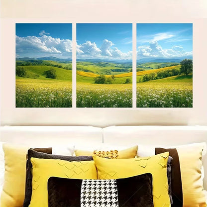 3pcs Blue Sky and Nature Landscape Wheat Field Wall Art Set Canvas Framed 40x60cm - High Quality Print 100% Australian Made Wall Canvas Ready to Hang - Bella Home Decor