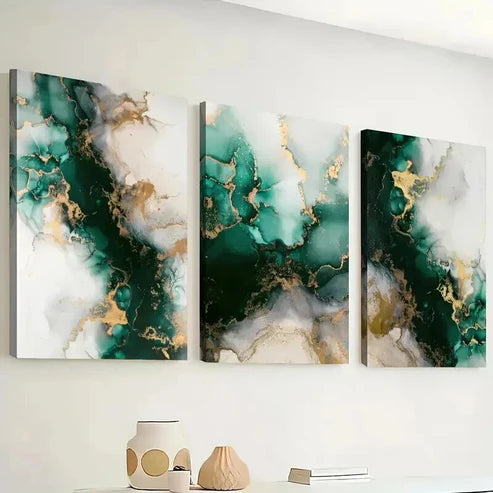 3pcs Modern Emerald Green & Gold Abstract Perfect Wall Art Canvas Unframed – High Quality Print 100% Australian Made Wall Canvas