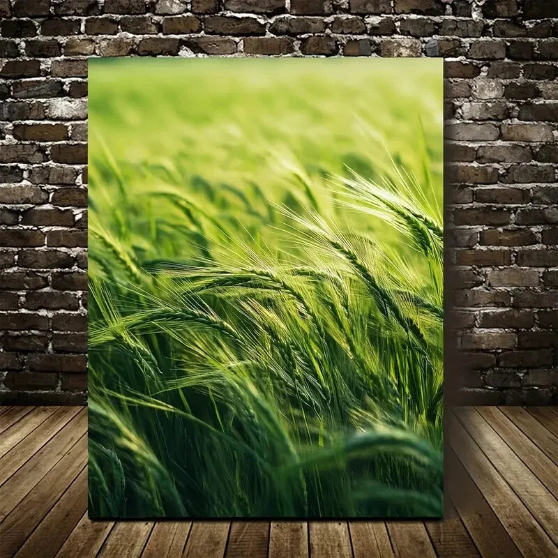 Green Thatch Grass Meadow Painting 40x60cm Metal Print Ready to Hang - Bella Home Decor