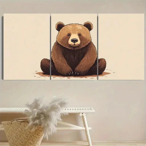 3pcs Adorable Brown Bear Wall Art Set Canvas Unframed - High Quality Print 100% Australian Made Wall Canvas - Bella Home Decor
