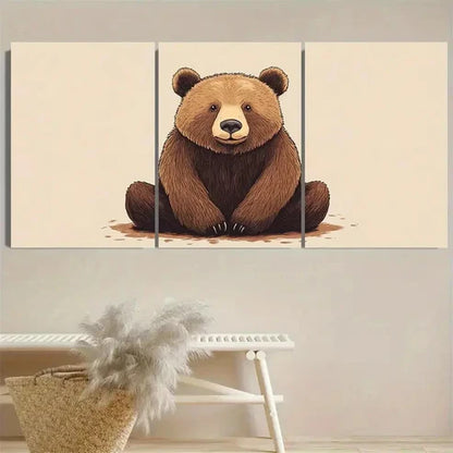 3pcs Adorable Brown Bear Wall Art Set Canvas Unframed - High Quality Print 100% Australian Made Wall Canvas - Bella Home Decor