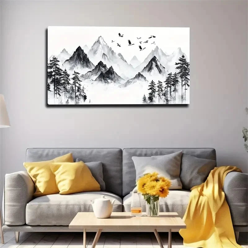 Snowy Mountain And Pine Tree Wall Art Canvas Office Home Room Framed 120x60cm