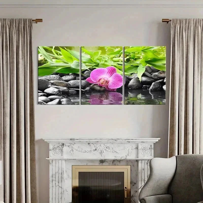 3pcs Pebbles Phalaenopsis Flowers Wall Art Set Canvas Framed 40x60cm - High Quality Print 100% Australian Made Wall Canvas Ready to Hang - Bella Home Decor