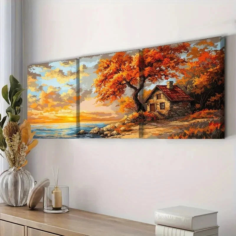 3pcs Vibrant Coastal Sunset Landscape Wall Art Set Canvas Framed 60x90cm - High Quality Print 100% Australian Made Wall Canvas Ready to Hang