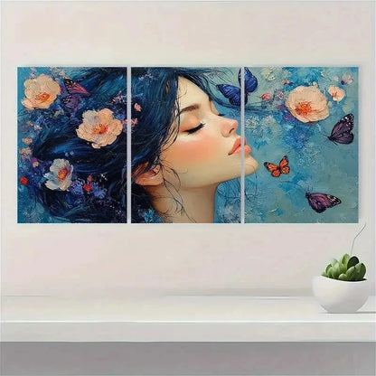 3pcs Dreamy Girl Butterflies Flow Modern Perfect Wall Art Set Canvas Framed 40x60cm - High Quality Print 100% Australian Made Wall Canvas Ready to Hang - Bella Home Decor