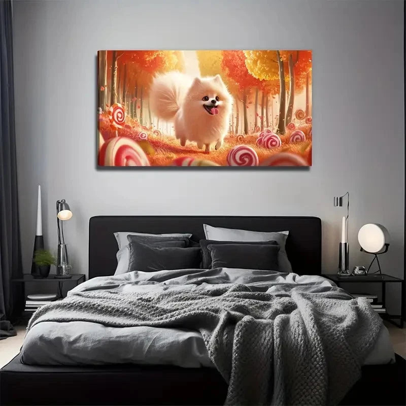Lollipop And Dog Suitable Wall Art Canvas Office Home Room Framed 120x60cm