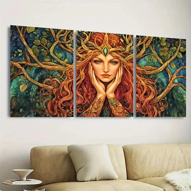 3pcs Celtic Goddess Brigids Healing Wall Art Set Canvas Framed 50x70cm - High Quality Print 100% Australian Made Wall Canvas Ready to Hang - Bella Home Decor