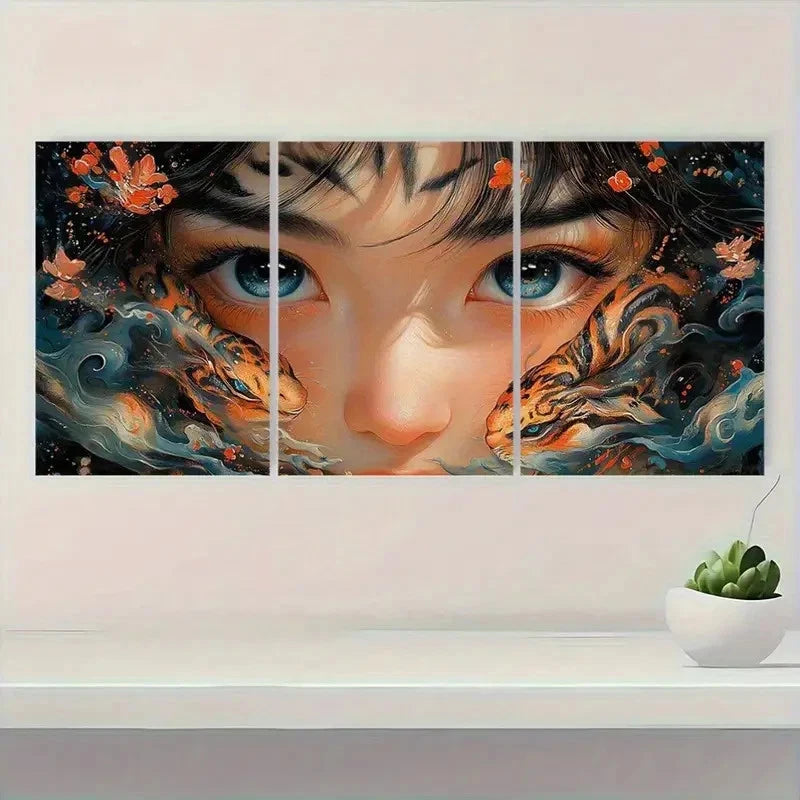 3pcs Anime-Inspired with Floral Accent   Wall Art Set Canvas Framed 50x70cm - High Quality Print 100% Australian Made Wall Canvas Ready to Hang - Bella Home Decor