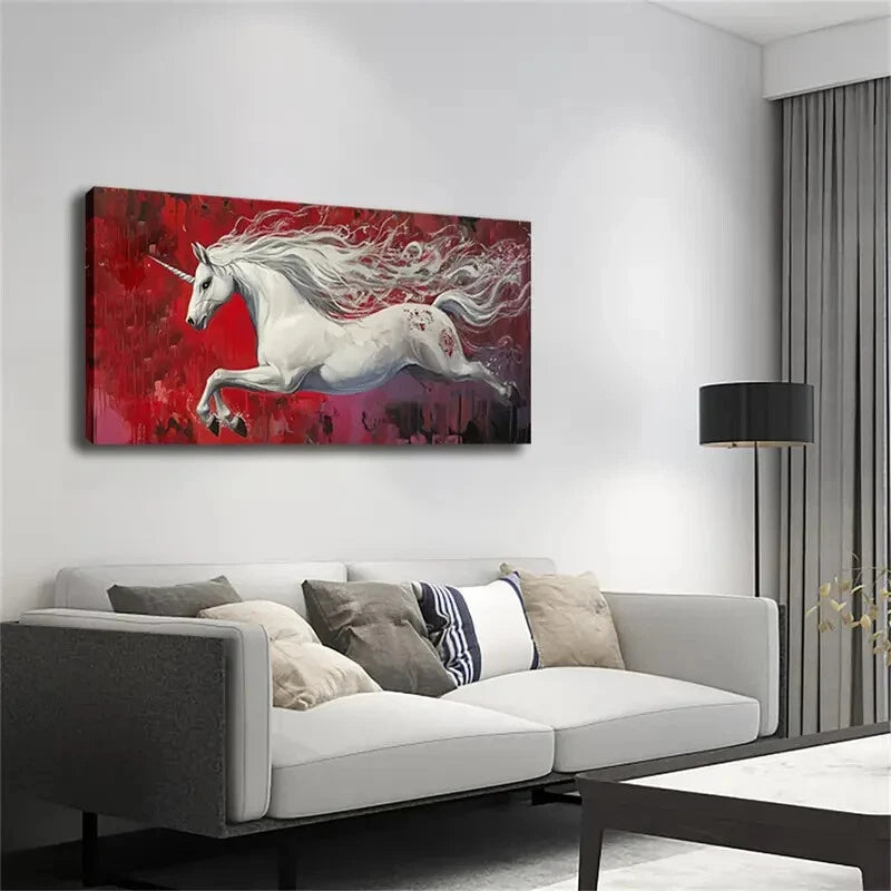 Abstract A Running Unicorn Wall Art Canvas Office Home Room Framed 120x60cm - Bella Home Decor