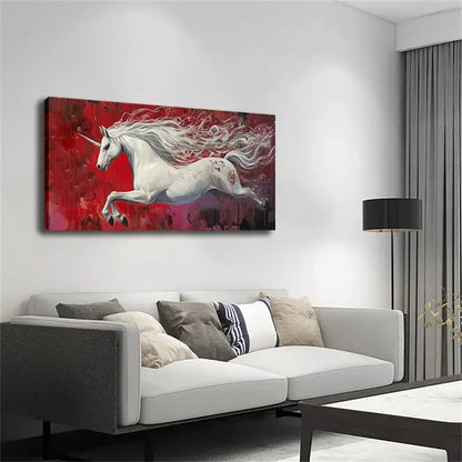 Abstract A Running Unicorn Wall Art Canvas Office Home Room Framed 120x60cm - Bella Home Decor