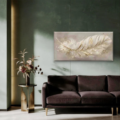 Golden Sparkle Feather Wall Art Canvas Office Home Room Framed 120x60cm - Bella Home Decor