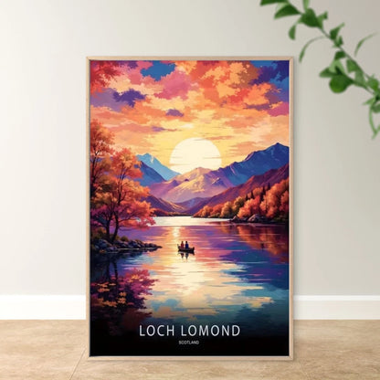 Loch Lomond Lake Scotland Sunset Travel Poster Print Wall Art