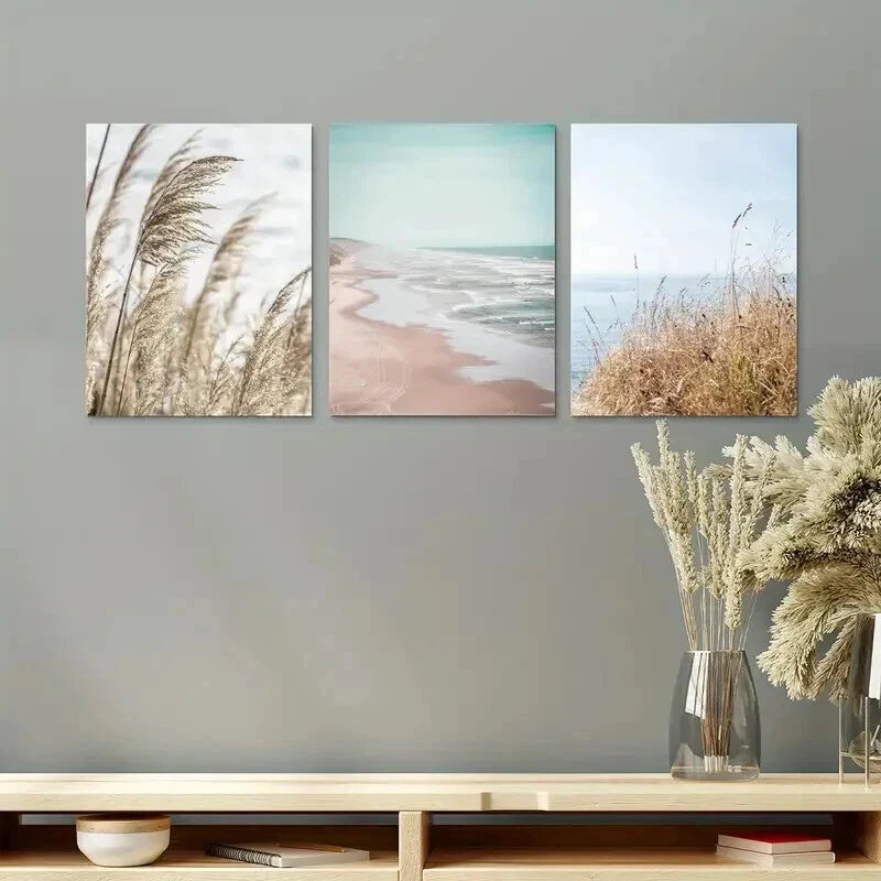 3pcs Neutral Beach Coastal House Décor Perfect Wall Art Set Canvas Framed 50x70cm - High Quality Print 100% Australian Made Wall Canvas Ready to Hang - Bella Home Decor
