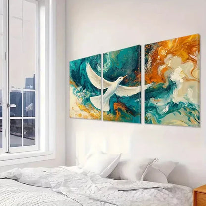 3pcs Blue And Orange Decorative Flying Bird Canvas Unframed - High Quality Print 100% Australian Made Wall Canvas - Bella Home Decor