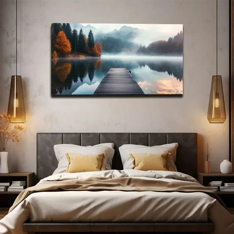 Abstract Mountain Landscape Wall Art canvas office home room framed 120x60cm - Bella Home Decor
