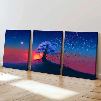 3pcs Nature Trees Sunset Landscape Wall Art Set Canvas Framed 40x60cm - High Quality Print 100% Australian Made Wall Canvas Ready to Hang - Bella Home Decor