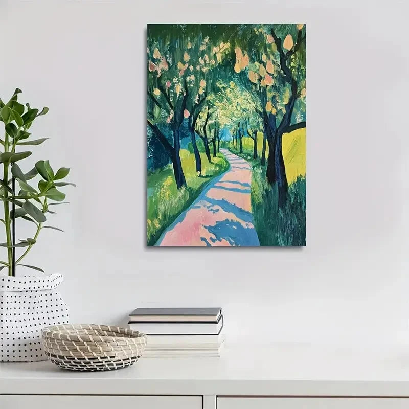 Lush Pear Tree Forest Landscape Painting 40x60cm Metal Print Ready to Hang - Bella Home Decor