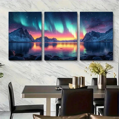 3pcs Vibrant Aurora Borealis Nature Perfect Wall Art Set Canvas Framed 50x70cm - High Quality Print 100% Australian Made Wall Canvas Ready to Hang