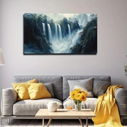 Grand Mountain Waterfall Lands Wall Art Canvas Office Home Room Framed 120x60cm - Bella Home Decor