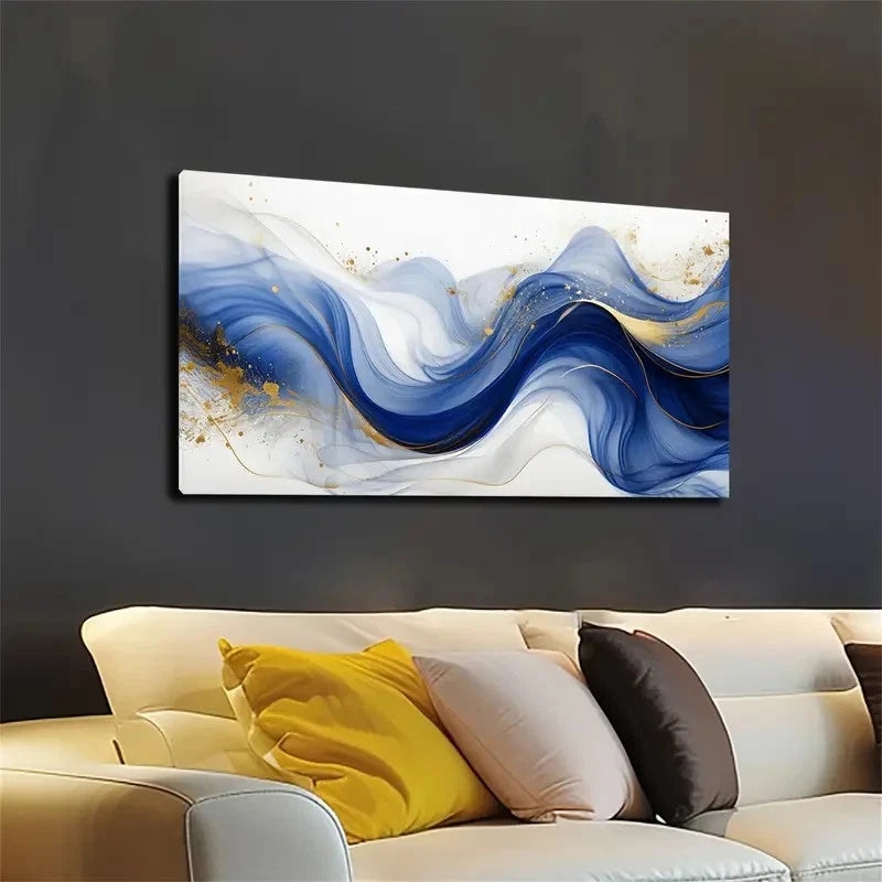 Abstract Blue and Golden Wall Art canvas office home room framed 120x60cm - Bella Home Decor