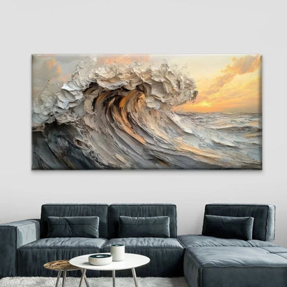 Abstract Coastal Ocean Wave Wall Art Canvas Office Home Room Framed 120x60cm