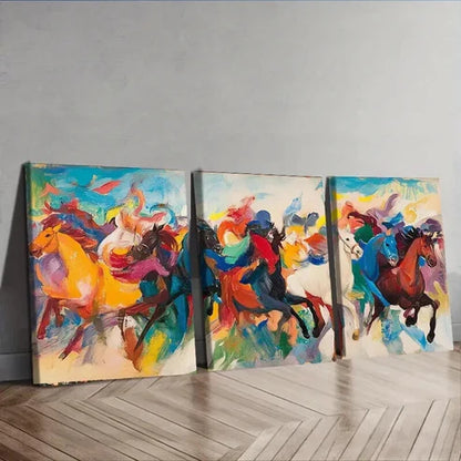 3pcs Racehorse Colorful Painting Draw Perfect Wall Art Set Canvas Unframed - High Quality Print 100% Australian Made Wall Canvas