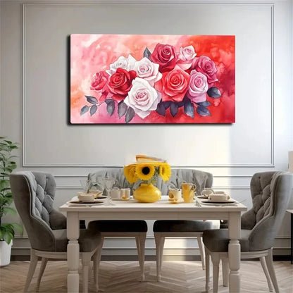 Vibrant Blooming Roses Bohemian Wall Art Canvas Office Home Room Framed 120x60cm