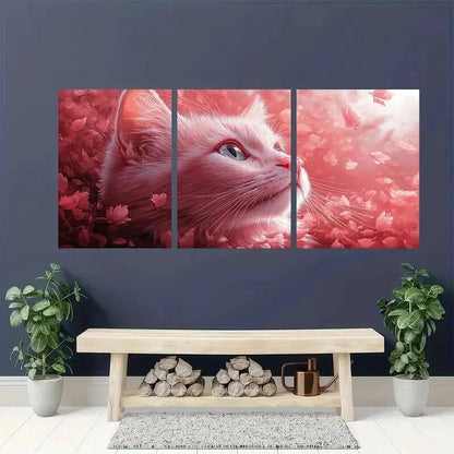 3pcs Feline Decor with Floral Background Wall Art Set Canvas Framed 60x90cm - High Quality Print 100% Australian Made Wall Canvas Ready to Hang - Bella Home Decor