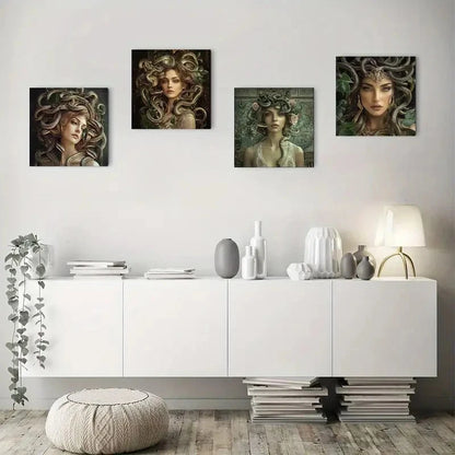 4pcs Snake and Rose Wall Art Canvas Framed