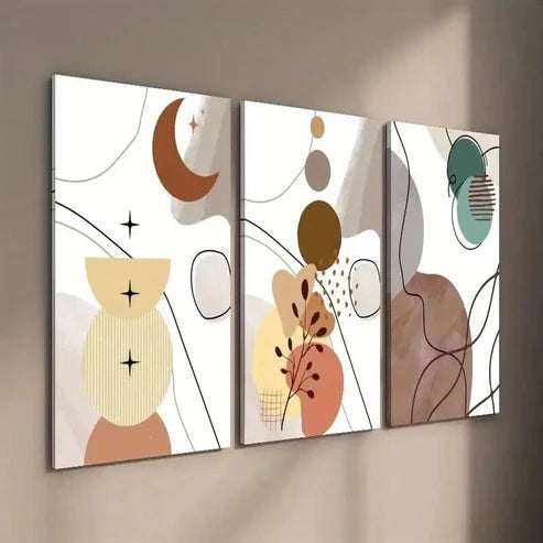 3pcs Modern Abstract Geometric Botanical Leaves Wall Art Set Canvas Unframed - High Quality Print 100% Australian Made Wall Canvas