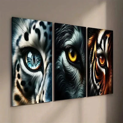 3pcs Snow Leopard Wolf Tiger Eye Macro Wall Art Set Canvas Unframed - High Quality Print 100% Australian Made Wall Canvas