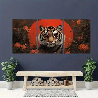 3pcs Japanese Woodblock Tiger Style Wall Art Set Canvas Framed 60x90cm - High Quality Print 100% Australian Made Wall Canvas Ready to Hang - Bella Home Decor