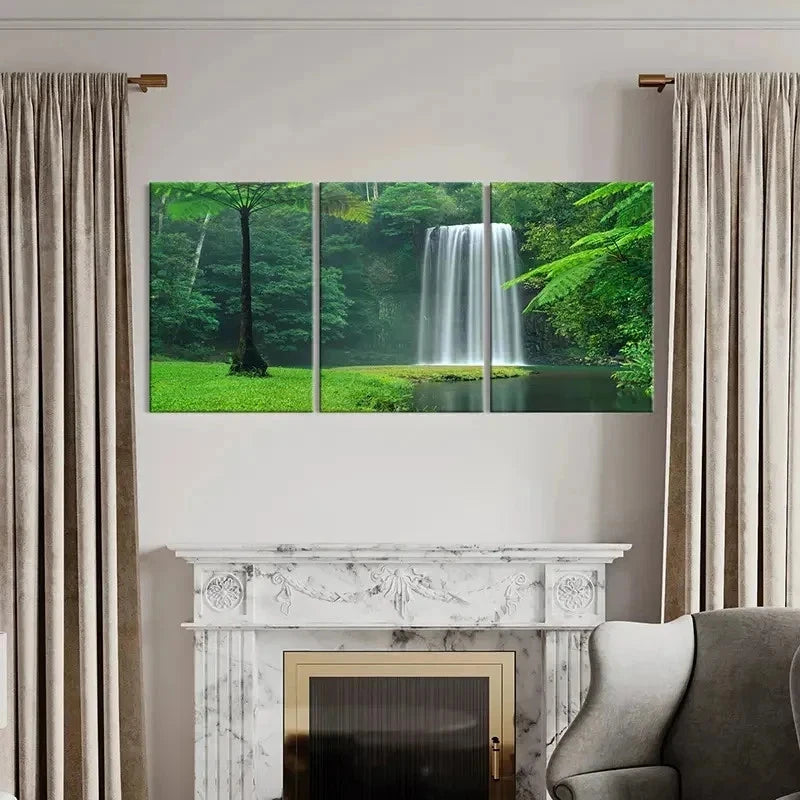 3pcs Mountains Lakes and Waterfall Decor Wall Art Set Canvas Framed 50x70cm - High Quality Print 100% Australian Made Wall Canvas Ready to Hang - Bella Home Decor
