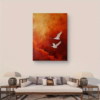 Two White Cranes Soaring Abstract 60x90cm Metal Print Ready to Hang