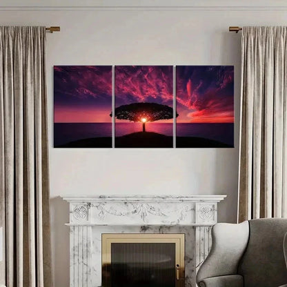 3pcs Red Sunset Trees In The Sea Wall Art Set Canvas Framed 60x90cm - High Quality Print 100% Australian Made Wall Canvas Ready to Hang