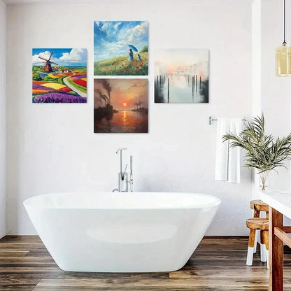 4pcs Floral Landscape Posters Wall Art Canvas Framed