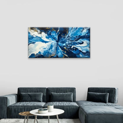 Modern Abstract Blue & White Wall Art Canvas Office Home Room Framed 120x60cm