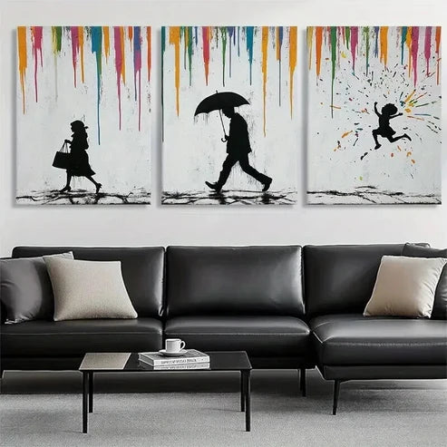 3pcs Colorful Silhouette Walking Figures Perfect Wall Art Set Canvas Unframed - High Quality Print 100% Australian Made Wall Canvas - Bella Home Decor