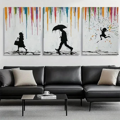 3pcs Colorful Silhouette Walking Figures Perfect Wall Art Set Canvas Unframed - High Quality Print 100% Australian Made Wall Canvas - Bella Home Decor