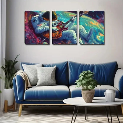 3pcs Astronaut Playing Guitar in Space Wall Art Canvas Unframed - High Quality Print 100% Australian Made Wall Canvas - Bella Home Decor