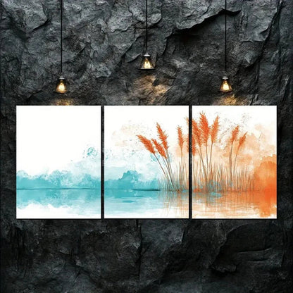 3pcs Red Grass & Serene Lake Scene Perfect Wall Art Canvas Unframed - High Quality Print 100% Australian Made Wall Canvas