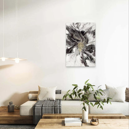 Minimalist Black, White and Gold Fluid Acrylic 40x60cm Metal Print Ready to Hang