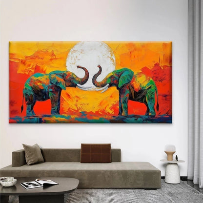 Abstract Elephant & Moon Wall Art Canvas Office Home Room Framed 120x60cm