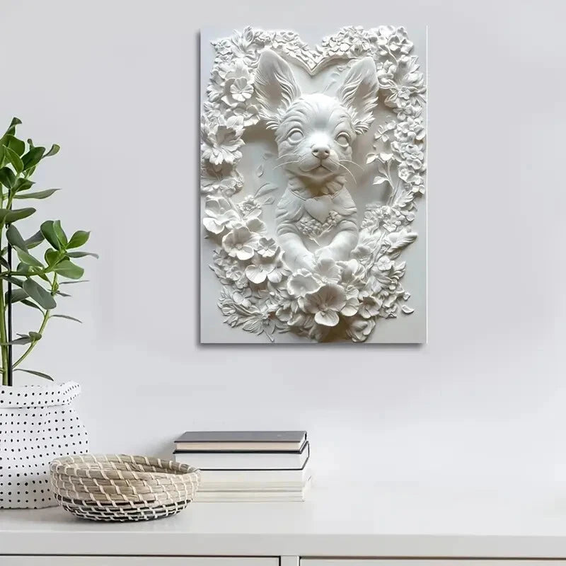 Wooden Dog Heart Blossoms Design Painting 40x60cm Metal Print Ready to Hang - Bella Home Decor