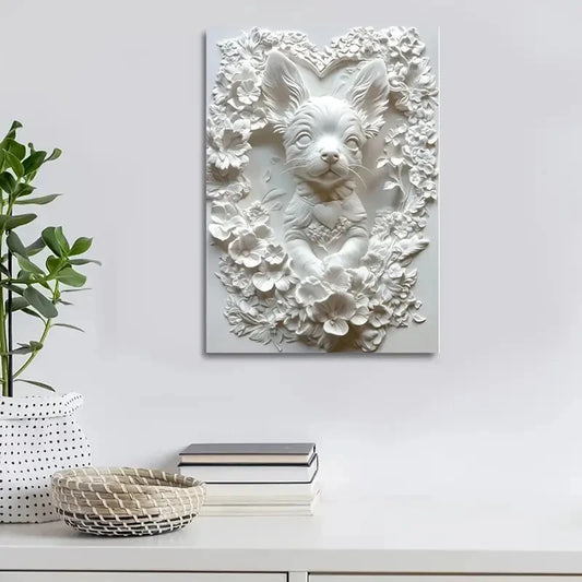 Wooden Dog Heart Blossoms Design Painting 40x60cm Metal Print Ready to Hang - Bella Home Decor
