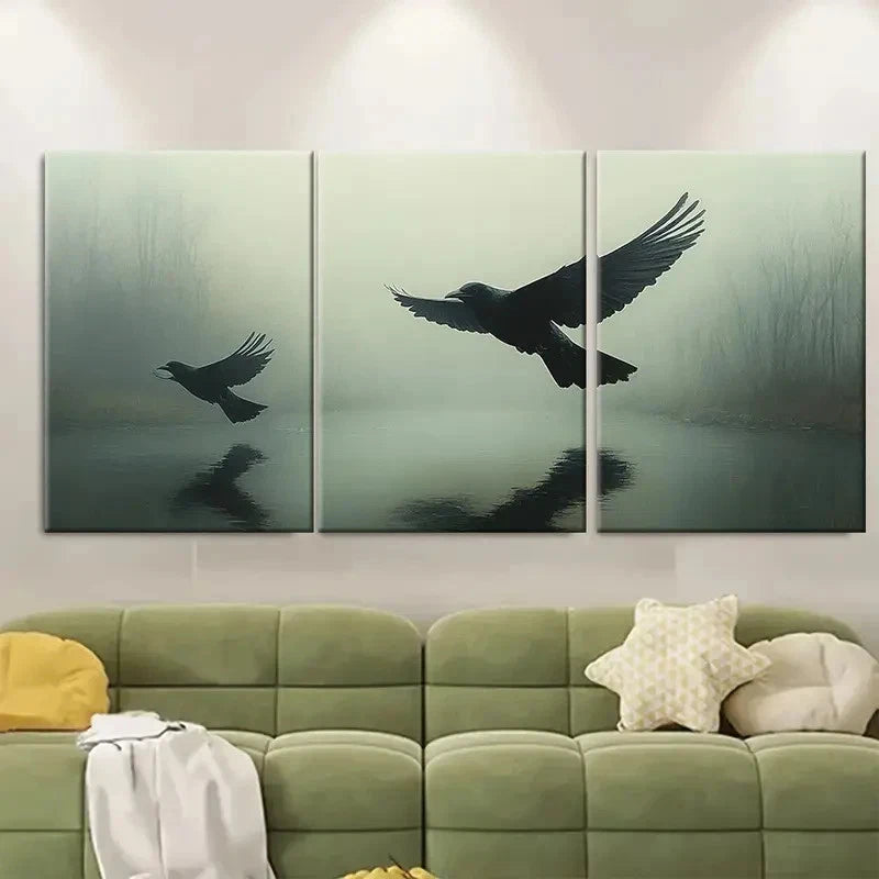 3pcs Serene Birds In Flight Reflective Perfect Wall Art Set Canvas Framed 60x90cm - High Quality Print 100% Australian Made Wall Canvas Ready to Hang