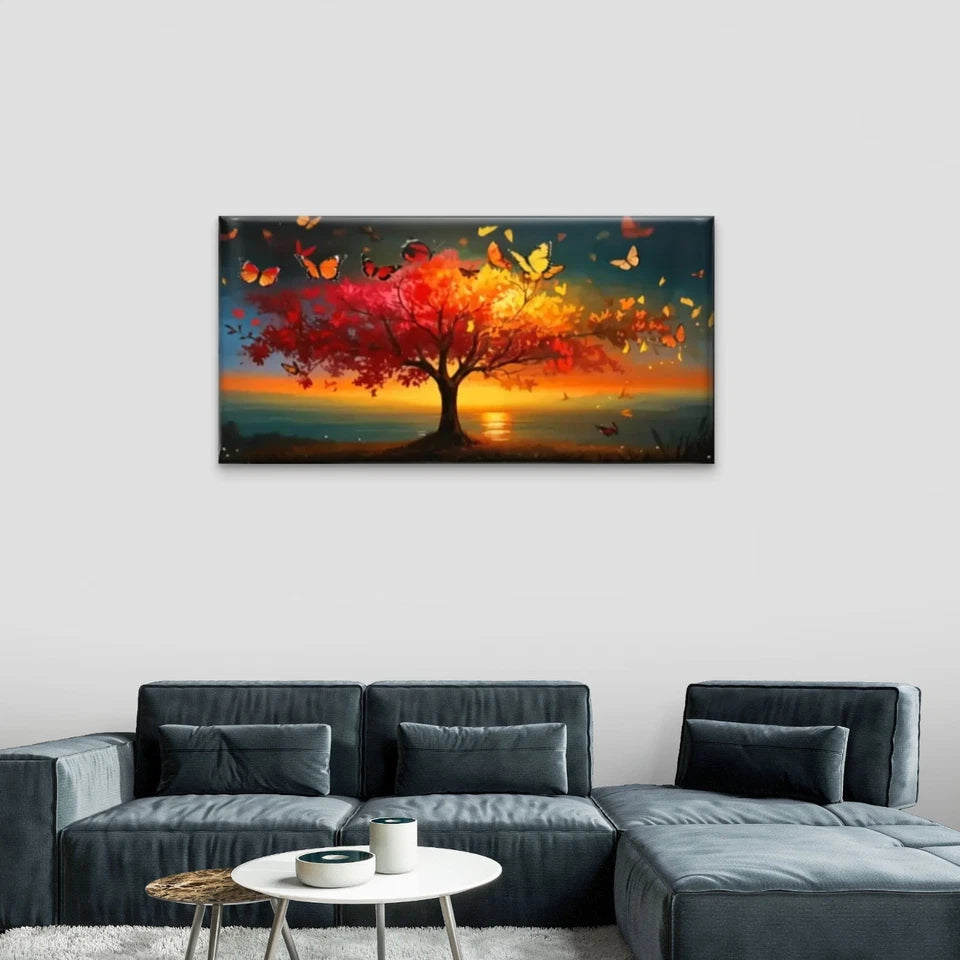 Butterflies Trees Sunset Wall Art Canvas Office Home Room Framed 120x60cm